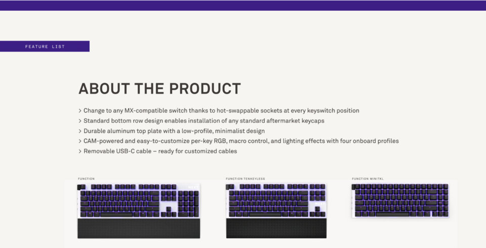 nzxt function red mechanical usb gaming keyboard kb-1fsus-br